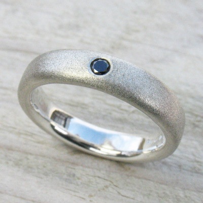 Mens Handmade Black Diamond Silver Ring - By The Name Necklace;