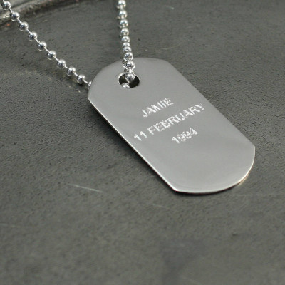 Custom Engraved Silver Dog Tag Necklace