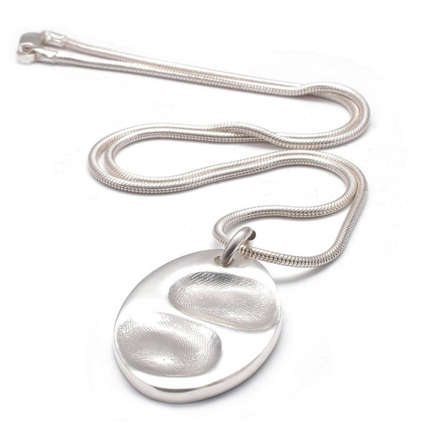 925 Sterling Silver Fingerprint Oval Necklace, Engraved with Your Unique Design