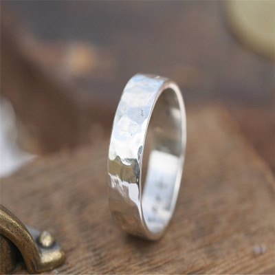 Personalised Silver Ring with Hammered Finish