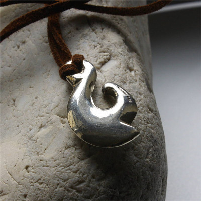 Sterling Silver Maori Fish Hook Pendant Necklace