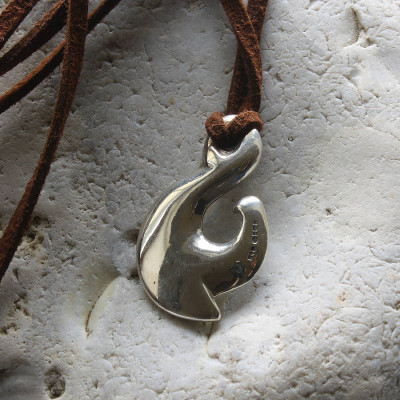 Sterling Silver Maori Fish Hook Pendant Necklace