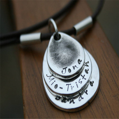 Custom Fingerprint Necklace for Men - Personalised Teardrop Trio Chain