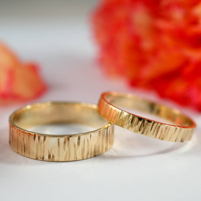 18ct Yellow Gold Rings with Bark Finish