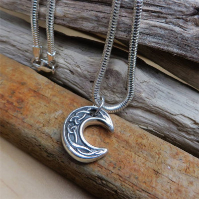 Celtic Moon Sterling Silver Pendant Necklace