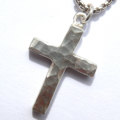 Chunky Hammered Silver Cross Necklace - By The Name Necklace;