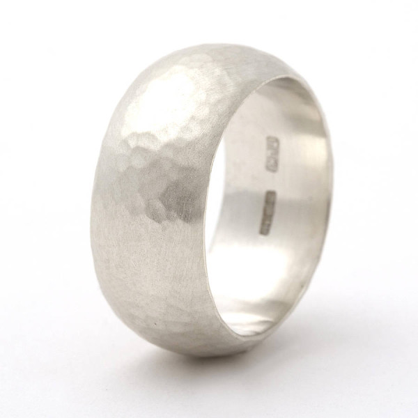 Sterling Silver Hammered Chunky Ring with Round Design