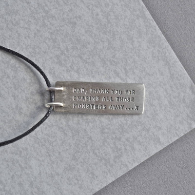 Men's Engraved Silver Message Pendant Necklace