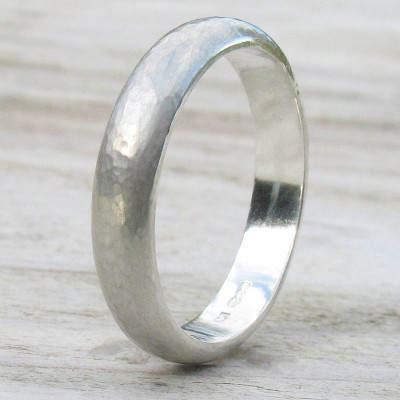 Handmade Sterling Silver Hammered Ring - By The Name Necklace;