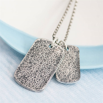 Engraved Dog Tag Baby Birth Info Necklace - 2 Pendants