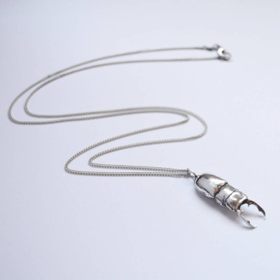 Stylish Silver Beetle Pendant Necklace