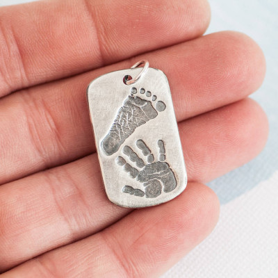 Personalised Mens Dog Tag Necklace w/ 2 Pendants - Handprint & Footprint Design