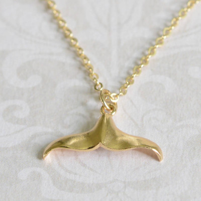 Gold Whale Tail Pendant Necklace - 14K Gold Plated Chain Jewellery