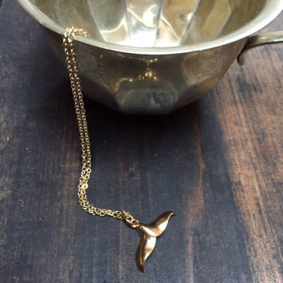 Gold Whale Tail Pendant Necklace - 14K Gold Plated Chain Jewellery