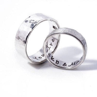 Personalised Silver Ring with Hammered Finish