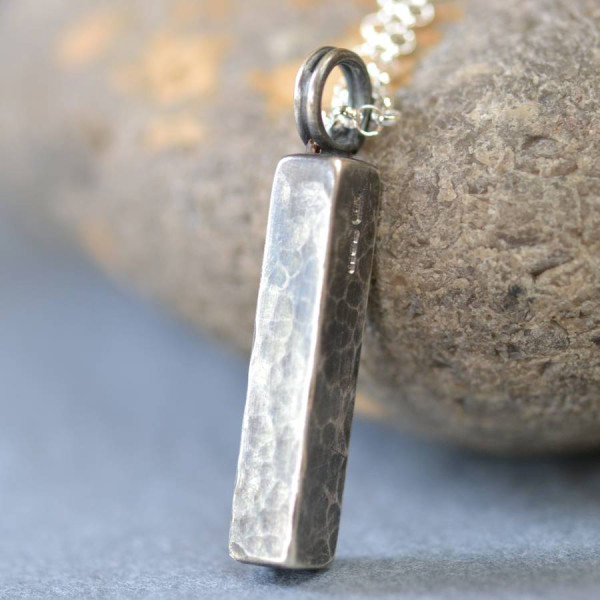 Handcrafted Silver Block Necklace by Blacksmith