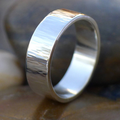 Silver Ring With Tree Bark Finish - Hammered Look