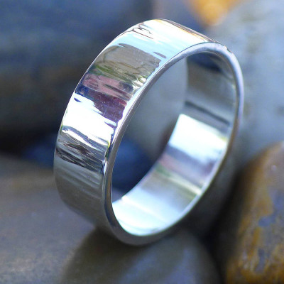 Silver Ring With Tree Bark Finish - Hammered Look