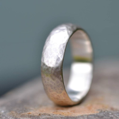 Handmade Silver Wedding Ring with Lightly Hammered Finish