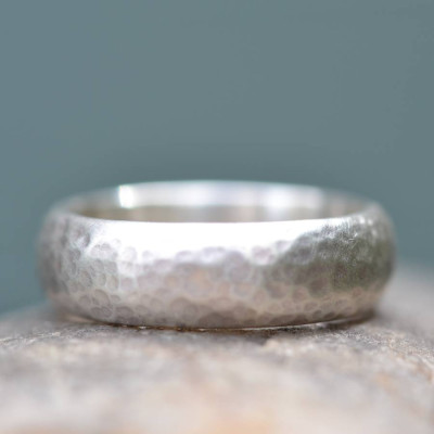 Handmade Silver Wedding Ring with Lightly Hammered Finish