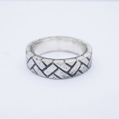 Silver Herringbone Brick Ring