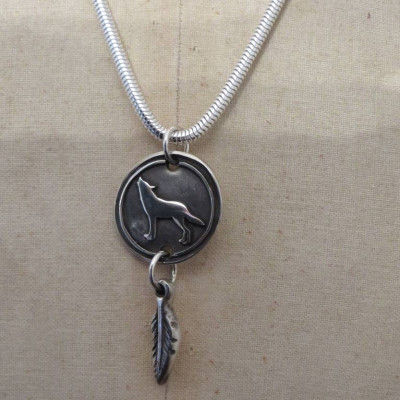 Sterling Silver Howling Wolf Moon Pendant Necklace