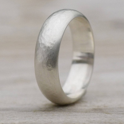 Men's 925 Sterling Silver Hammer-Textured Band Ring