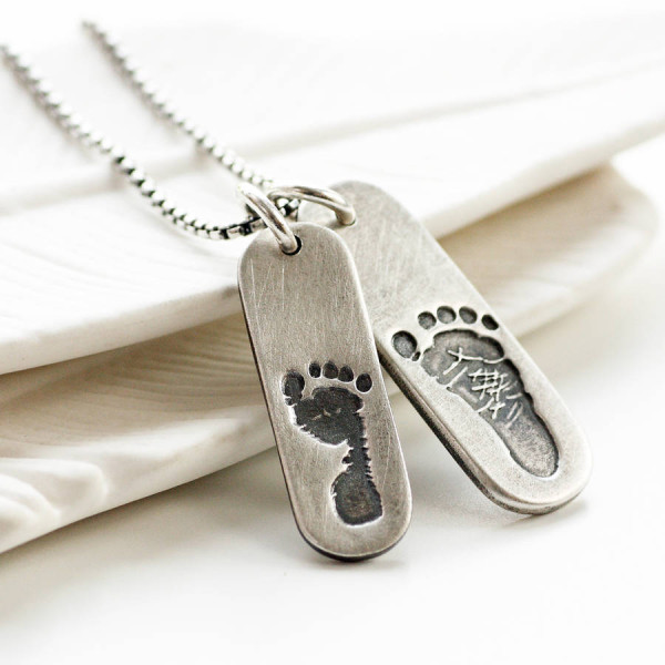 Men's Double Footprint Tag Pendant Necklace