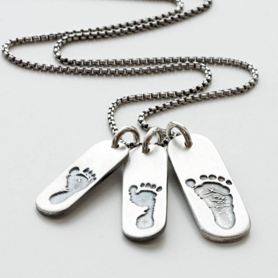 Mens Tag Necklace 3 Piece Footprint Design