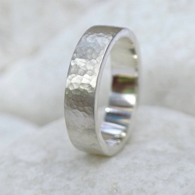 Mens Silver or Gold Hammered Ring
