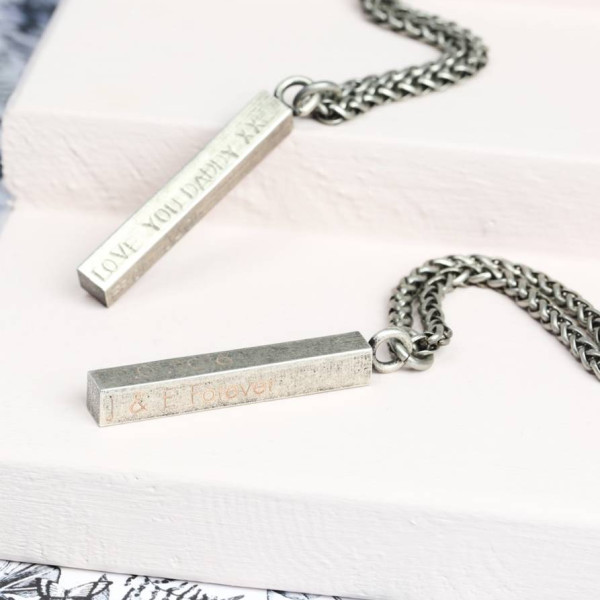 Custom Engraved Men's Metal Bar Pendant Necklace