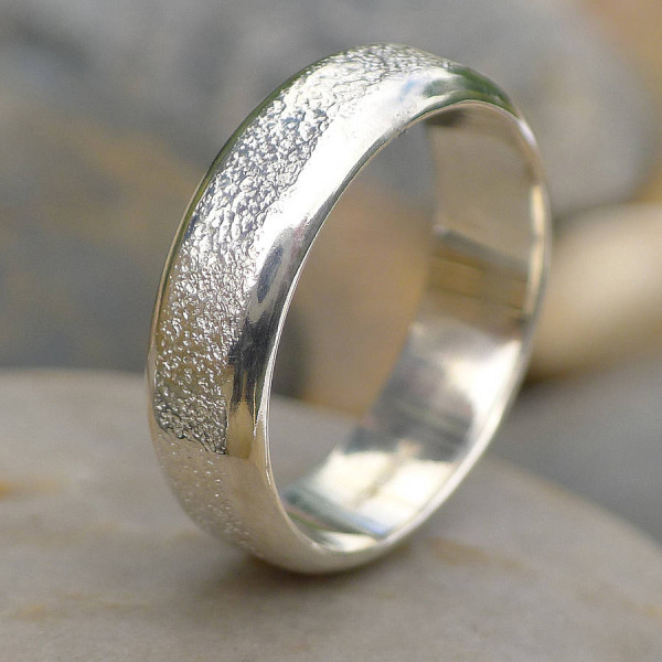 Silver Mens Ring with Concrete Accent - 8mm Wide Band