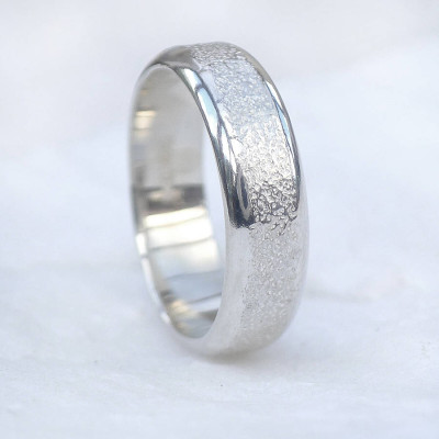 Silver Mens Ring with Concrete Accent - 8mm Wide Band