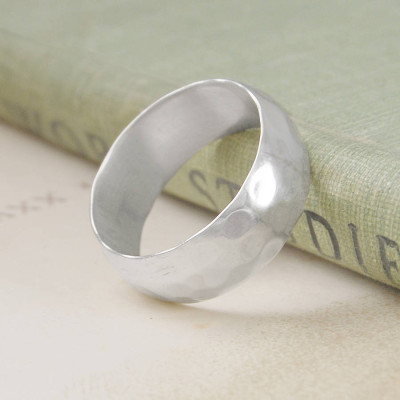 Mens Hammered Sterling Silver Ring - By The Name Necklace;