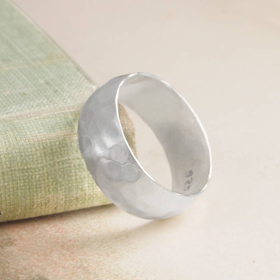 Men's 925 Sterling Silver Hammer-Textured Band Ring