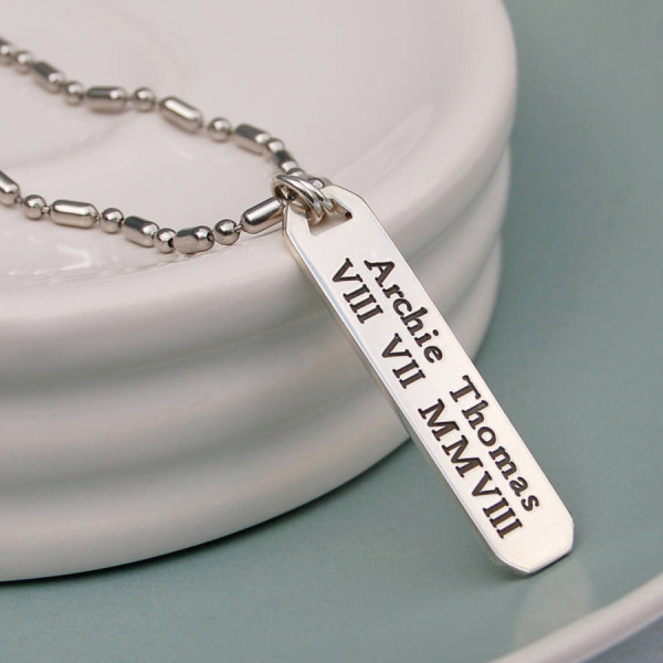 Personalised Silver Vertical Bar Necklace for Men