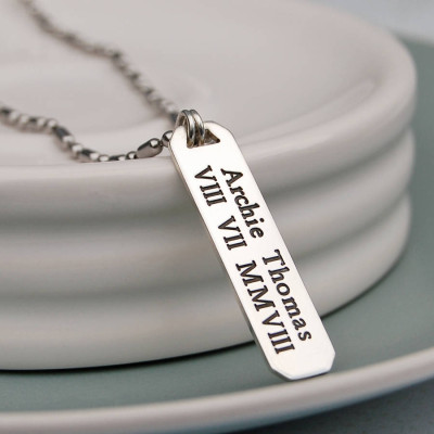 Personalised Silver Vertical Bar Necklace for Men