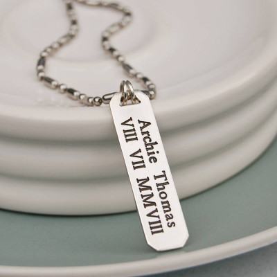 Personalised Silver Vertical Bar Necklace for Men