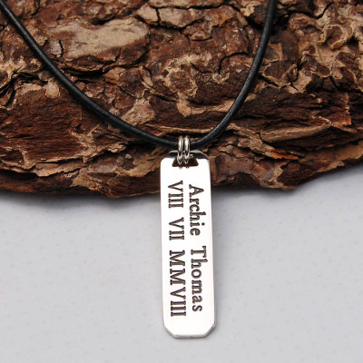 Personalised Silver Vertical Bar Necklace for Men