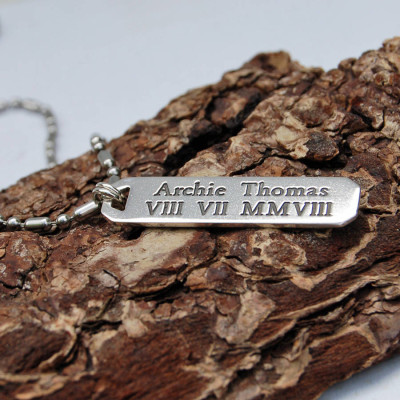 Personalised Silver Vertical Bar Necklace for Men