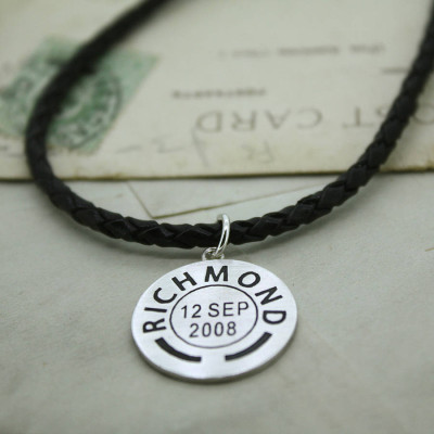 Custom Engraved Men's Place and Date Necklace