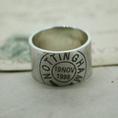 Mens Custom Engraved Place and Date Ring