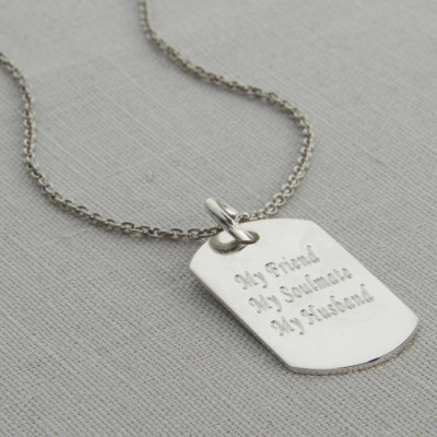 Custom Engraved Polished Sterling Silver Pet ID Tag Necklace