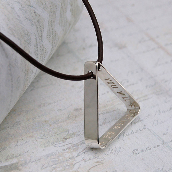 Mens Silver Triangle Necklace with Secret Message