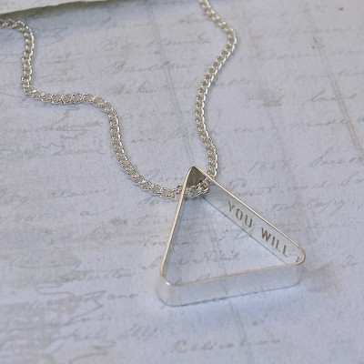 Mens Silver Triangle Necklace with Secret Message