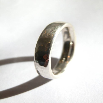 Men's Silver Hammered Band Ring