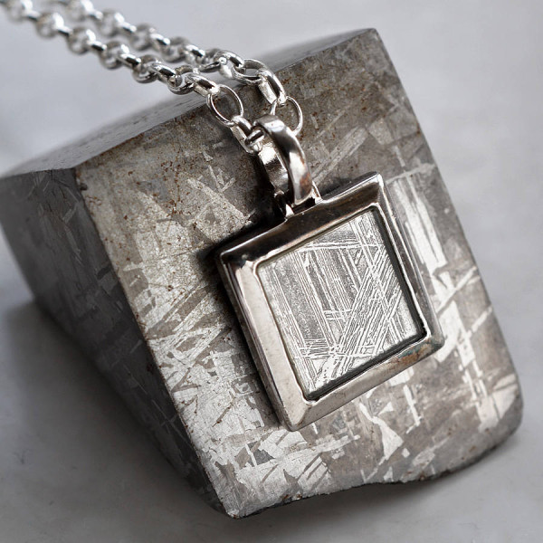 Sterling Silver Meteorite Square Necklace
