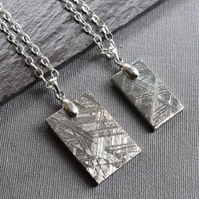 Silver Tag Necklace with Meteorite Accents - 18 Inches