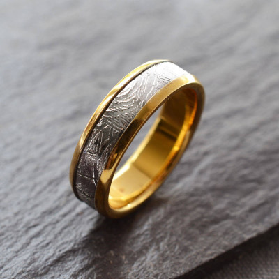 Gold Plated Meteorite Ring with Inlay