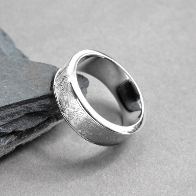 Meteorite Inlaid Silver Ring - By The Name Necklace;